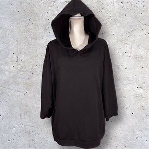 Bryn Walker Boxy Oversized Hoodie Top Womens Small Black Lagenlook Casual
